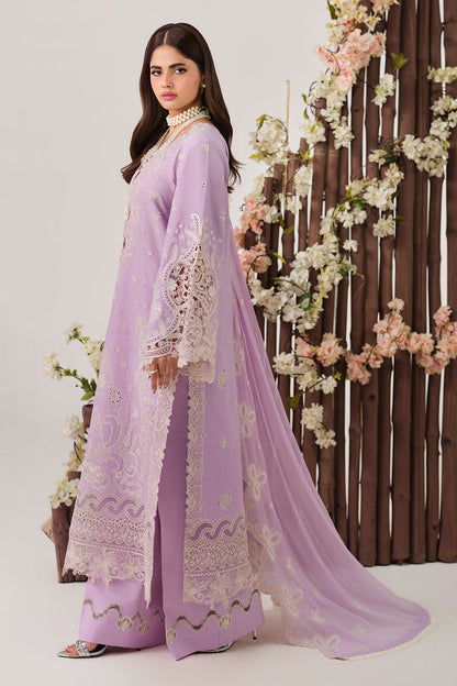 Lilac Embroidered Lawn 3-Piece Suit | Organza Lace & Chiffon Dupatta – Stitched Pakistani Daily & Semi-Formal Dress UK | Riwayat Y-1503 - View 4