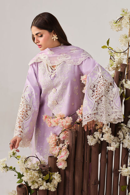 Lilac Embroidered Lawn 3-Piece Suit | Organza Lace & Chiffon Dupatta – Stitched Pakistani Daily & Semi-Formal Dress UK | Riwayat Y-1503 - View 5