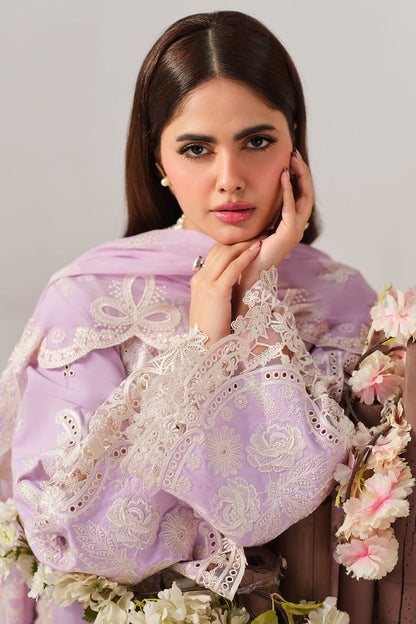Lilac Embroidered Lawn 3-Piece Suit | Organza Lace & Chiffon Dupatta – Stitched Pakistani Daily & Semi-Formal Dress UK | Riwayat Y-1503 - View 6