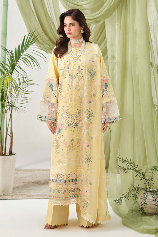 Yellow Embroidered Lawn 3-Piece Suit | Organza Lace & Chiffon Dupatta – Stitched Pakistani Daily & Semi-Formal Dress UK | Riwayat Y-1506 - View 1