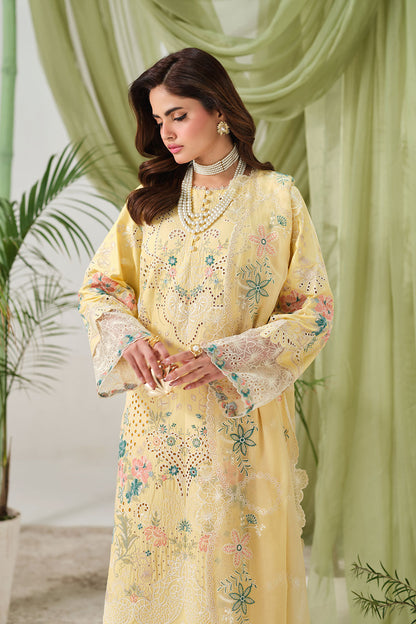 Yellow Embroidered Lawn 3-Piece Suit | Organza Lace & Chiffon Dupatta – Stitched Pakistani Daily & Semi-Formal Dress UK | Riwayat Y-1506 - View 4