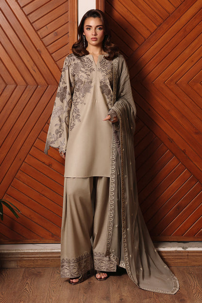 Brown Embroidered Lawn 3-Piece Suit | Organza Lace & Chiffon Dupatta – Stitched Pakistani Daily & Semi-Formal Dress UK | Riwayat AL-301 - View 4