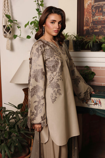 Brown Embroidered Lawn 3-Piece Suit | Organza Lace & Chiffon Dupatta – Stitched Pakistani Daily & Semi-Formal Dress UK | Riwayat AL-301 - View 5