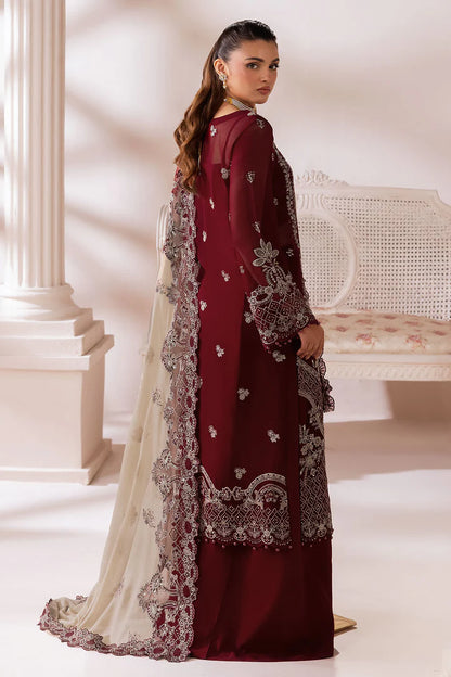 Red Hand-Embellished Embroidered Chiffon 3-Piece Suit | Net Dupatta & Raw Silk Trouser – Readymade Pakistani Formal Wear UK | Satrangi ST-103 - View 4