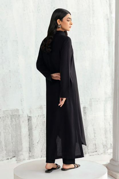 Black Solid Karandi 2-Piece Winter Co-ord Set | Collar Placket Shirt & Trouser – Stitched Pakistani Daily Wear UK | Afsanah AK-205 - View 4