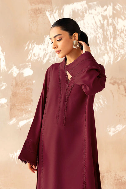 Deep Maroon Solid Karandi 2-Piece Winter Suit | Tailored Shirt & Trouser – Readymade Pakistani Daily Wear UK | Afsanah AK-203 - View 3