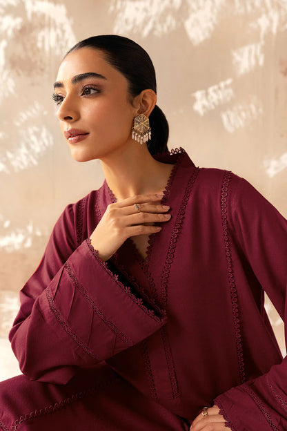 Deep Maroon Solid Karandi 2-Piece Winter Suit | Tailored Shirt & Trouser – Readymade Pakistani Daily Wear UK | Afsanah AK-203 - View 6