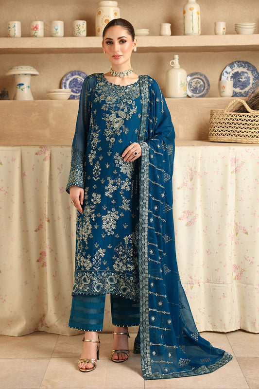 Blue Embroidered Chiffon 3-Piece Suit | Organza Lace & Chiffon Dupatta – Ready to Wear Pakistani Semi-Formal Dress UK | Sonehri BB-202 - View 1